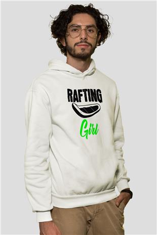 Rafting Baskılı Unisex Ekru Hoodie