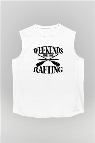 Rafting Baskılı Unisex Kolsuz Beyaz Tişört