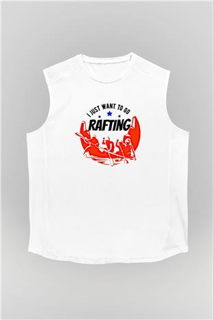 Rafting Baskılı Unisex Kolsuz Beyaz Tişört