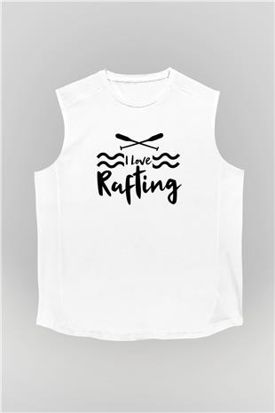 Rafting Baskılı Unisex Kolsuz Beyaz Tişört