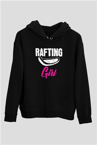 Rafting Baskılı Unisex Siyah Kapüşonlu Sweatshirt