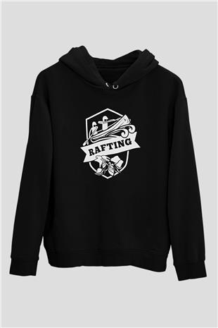 Rafting Baskılı Unisex Siyah Kapüşonlu Sweatshirt