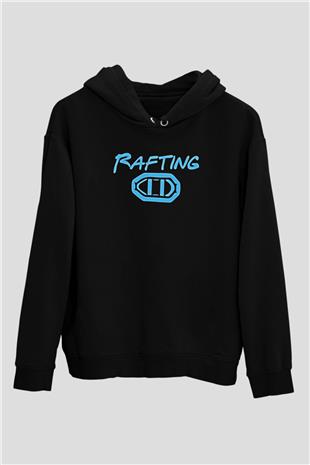 Rafting Baskılı Unisex Siyah Kapüşonlu Sweatshirt