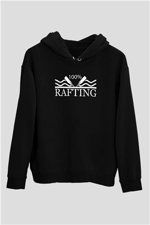Rafting Baskılı Unisex Siyah Kapüşonlu Sweatshirt