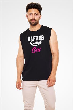 Rafting Baskılı Unisex Siyah Kolsuz Tişört