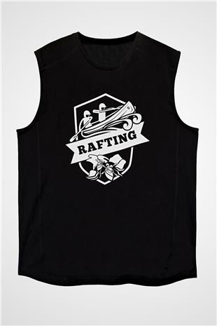 Rafting Baskılı Unisex Siyah Kolsuz Tişört