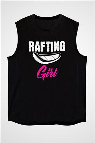 Rafting Baskılı Unisex Siyah Kolsuz Tişört