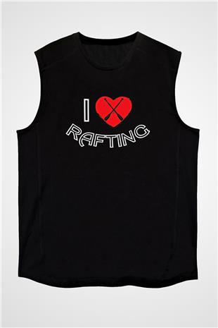 Rafting Baskılı Unisex Siyah Kolsuz Tişört