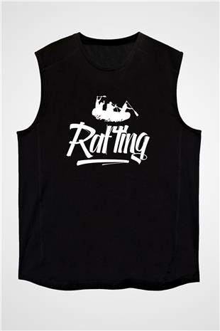 Rafting Baskılı Unisex Siyah Kolsuz Tişört