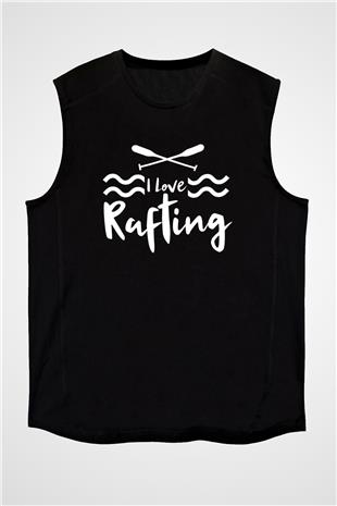Rafting Baskılı Unisex Siyah Kolsuz Tişört