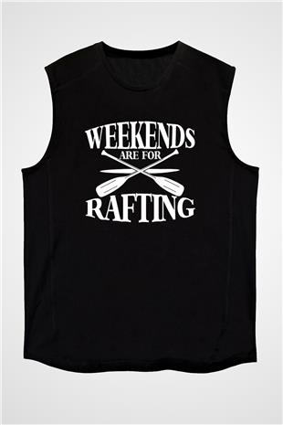 Rafting Baskılı Unisex Siyah Kolsuz Tişört