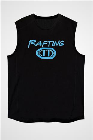Rafting Baskılı Unisex Siyah Kolsuz Tişört