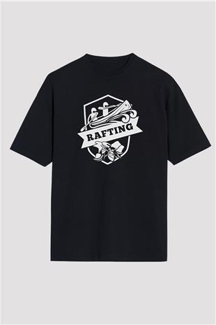 Rafting Baskılı Unisex Siyah Oversize Tişört