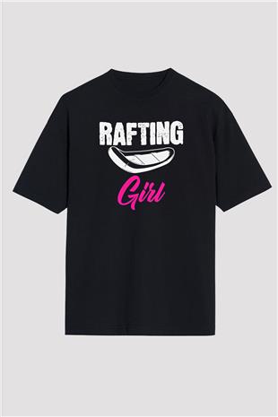 Rafting Baskılı Unisex Siyah Oversize Tişört