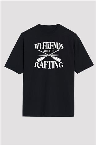 Rafting Baskılı Unisex Siyah Oversize Tişört