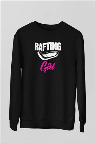Rafting Baskılı Unisex Siyah Sweatshirt