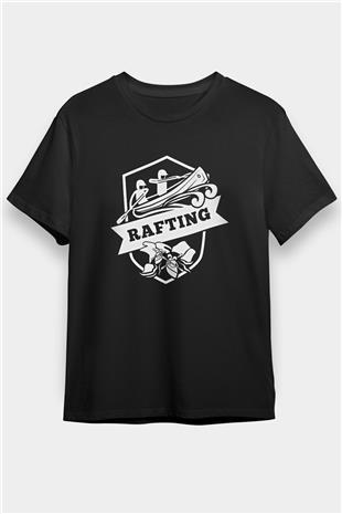 Rafting Baskılı Unisex Siyah Tişört - Tshirt
