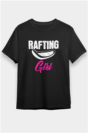 Rafting Baskılı Unisex Siyah Tişört - Tshirt