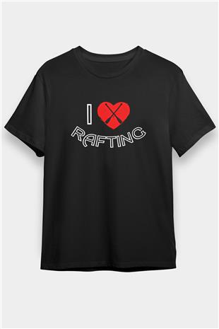 Rafting Baskılı Unisex Siyah Tişört - Tshirt