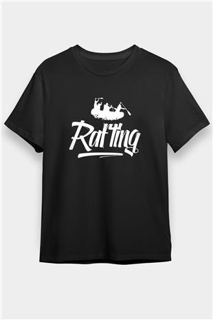 Rafting Baskılı Unisex Siyah Tişört - Tshirt
