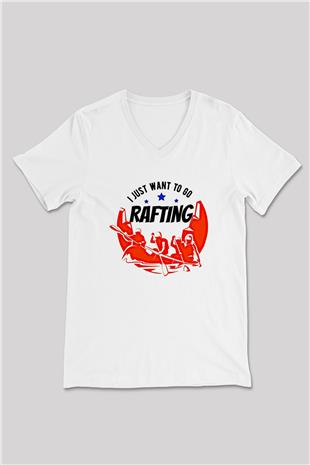 Rafting Baskılı Unisex V Yaka Tişört - Tshirt