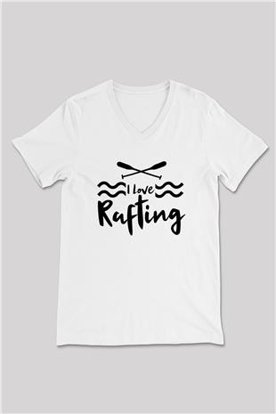 Rafting Baskılı Unisex V Yaka Tişört - Tshirt