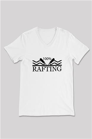 Rafting Baskılı Unisex V Yaka Tişört - Tshirt