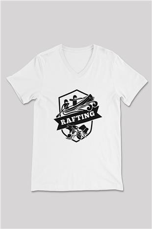 Rafting Baskılı Unisex V Yaka Tişört - Tshirt