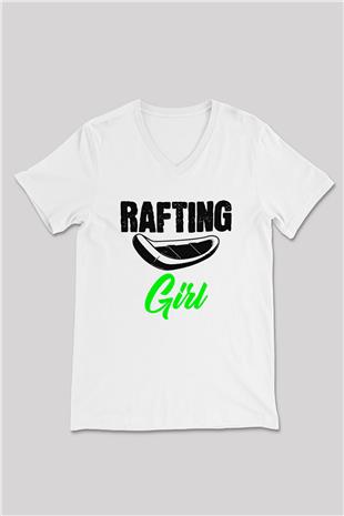 Rafting Baskılı Unisex V Yaka Tişört - Tshirt