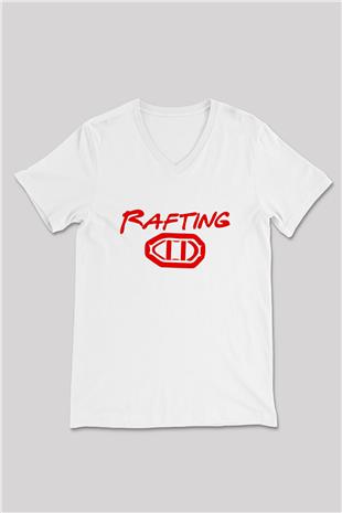 Rafting Baskılı Unisex V Yaka Tişört - Tshirt