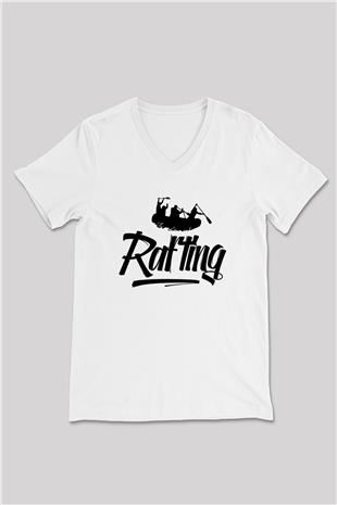 Rafting Baskılı Unisex V Yaka Tişört - Tshirt