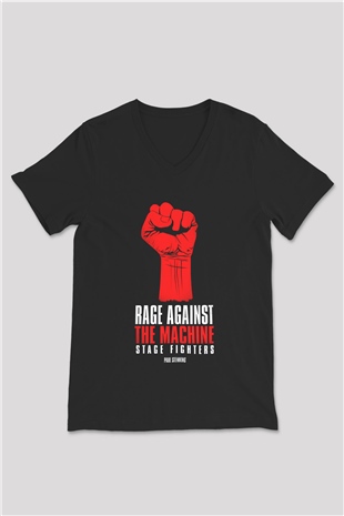 Rage Against the Machine Siyah Unisex V Yaka Tişört T-Shirt