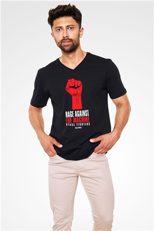 Rage Against the Machine Siyah Unisex V Yaka Tişört T-Shirt