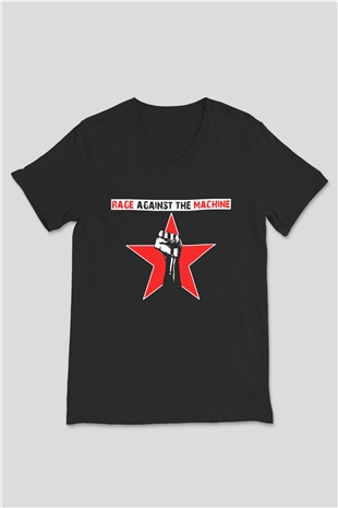 Rage Against the Machine Siyah Unisex V Yaka Tişört T-Shirt