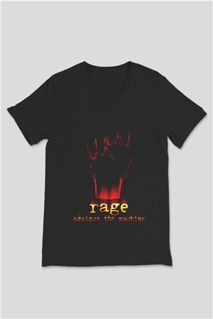Rage Against the Machine Siyah Unisex V Yaka Tişört T-Shirt