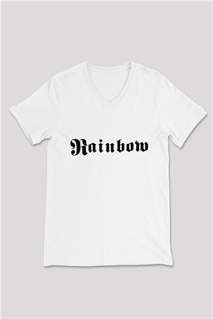 Rainbow Beyaz Unisex V Yaka Tişört T-Shirt