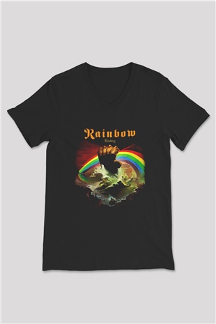 Rainbow Siyah Unisex V Yaka Tişört T-Shirt