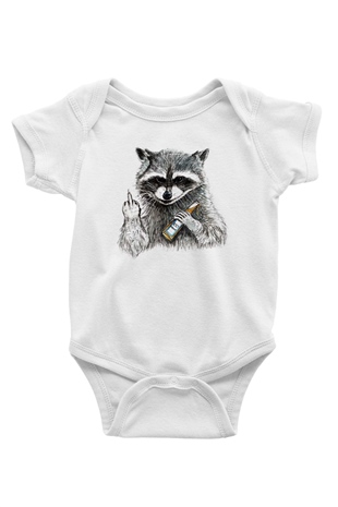 Rakun Baskılı Beyaz Unisex Bebek Body - Zıbın
