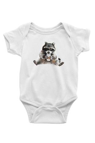 Rakun Beyaz Bebek Body - Zıbın