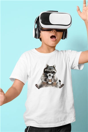 Rakun Beyaz Unisex Çocuk Tişört