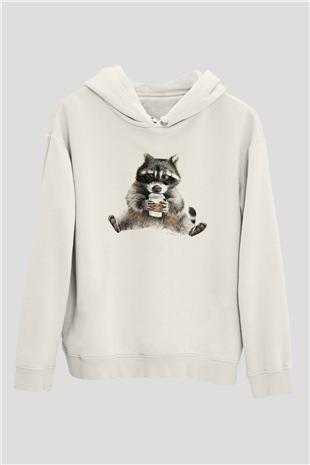 Rakun Beyaz Unisex Hoodie