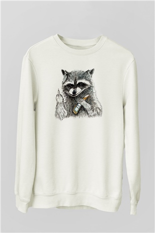Rakun Beyaz Unisex Sweatshirt