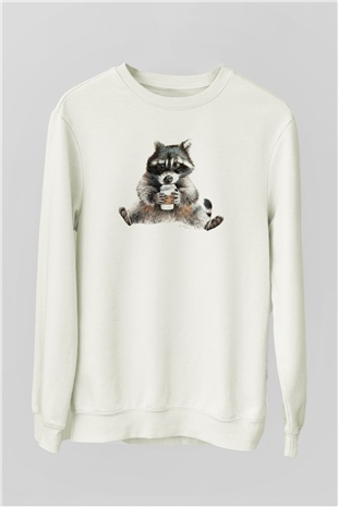 Rakun Beyaz Unisex Sweatshirt