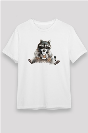 Rakun Beyaz Unisex Tişört T-Shirt - TişörtFabrikası
