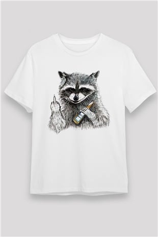 Rakun Beyaz Unisex Tişört T-Shirt - TişörtFabrikası