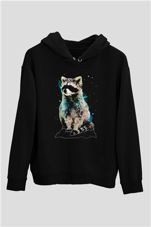 Rakun Siyah Unisex Hoodie