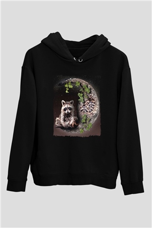 Rakun Siyah Unisex Hoodie