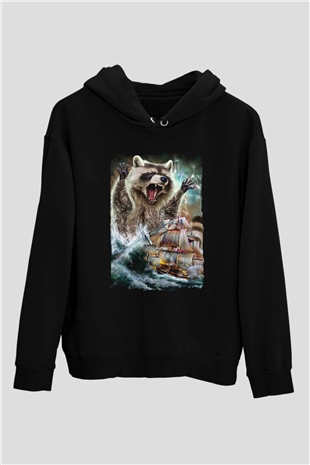 Rakun Siyah Unisex Hoodie