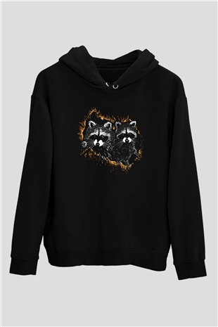 Rakun Siyah Unisex Hoodie