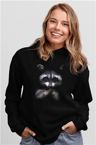 Rakun Siyah Unisex Hoodie